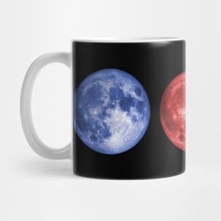 Moon in triplicate - moon photo in blue, red, and yellow Mug